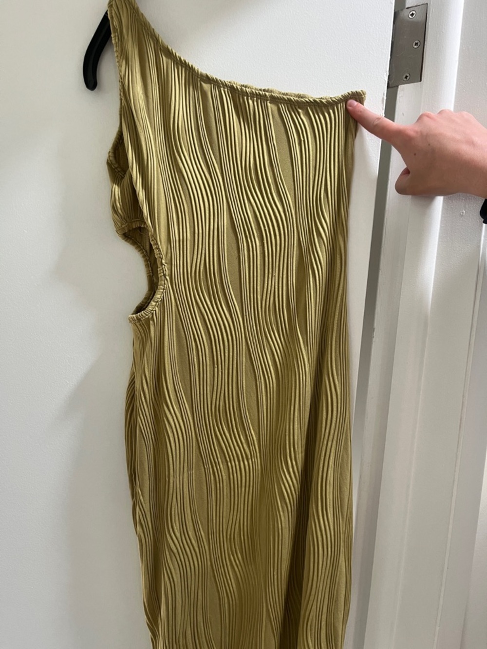 SHEIN One-Shoulder Textured Midi Dress in Olive